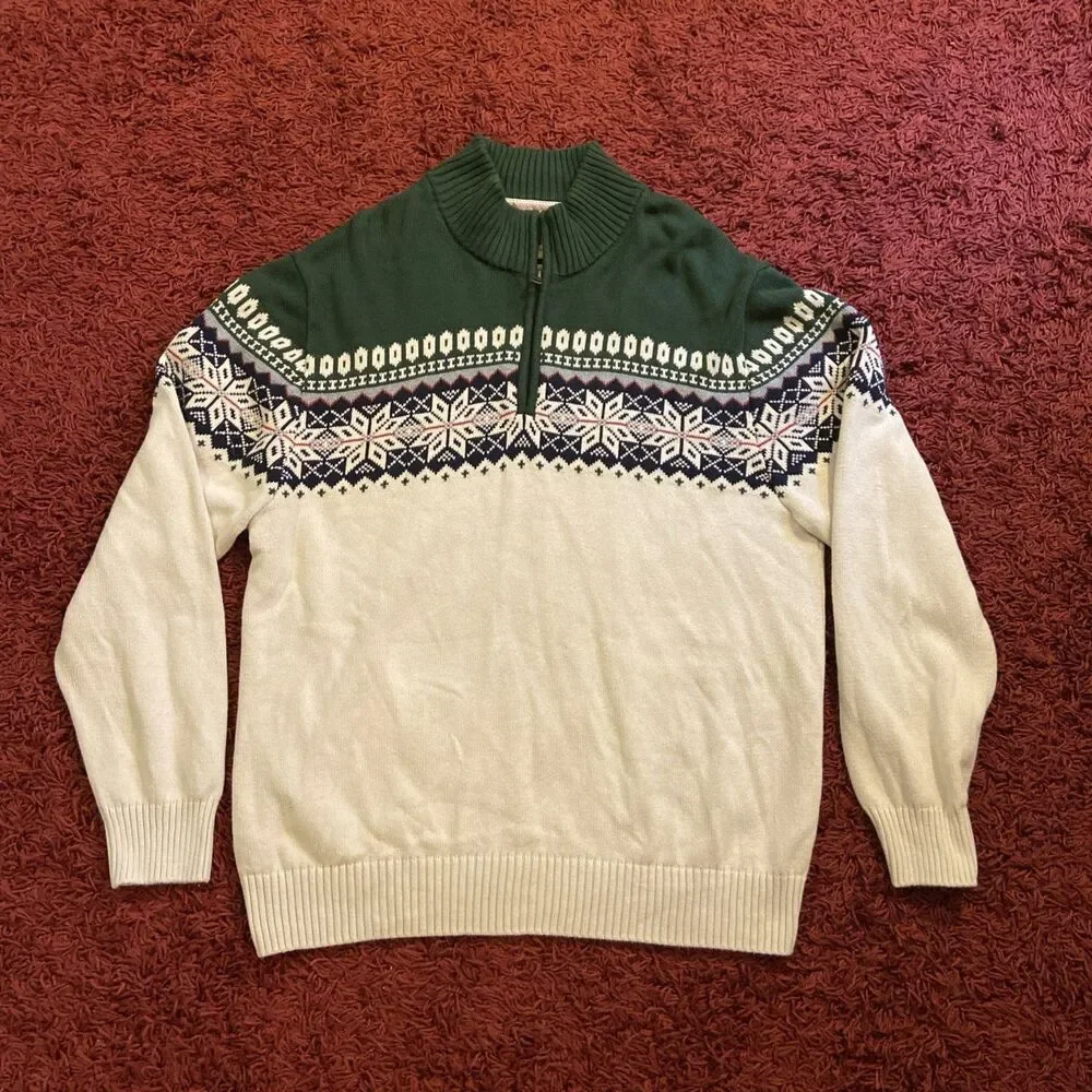 Weatherproof Vintage The Holiday Sweater Mens XL Cotton Nordic 1/4 Zip Pullover